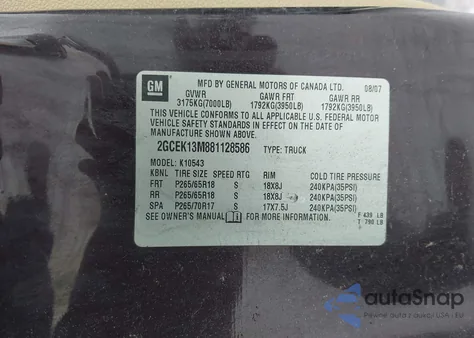 2008 Chevrolet Silverado 1500 Lt2 z USA, uszkodzony, nr VIN 2GCEK13M881128586